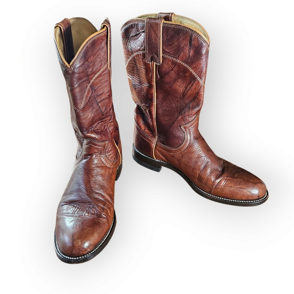 Justin Western Cowboy Boots Brown Leather‎ Roper Mens 6.5B (approx Women's 7.5)